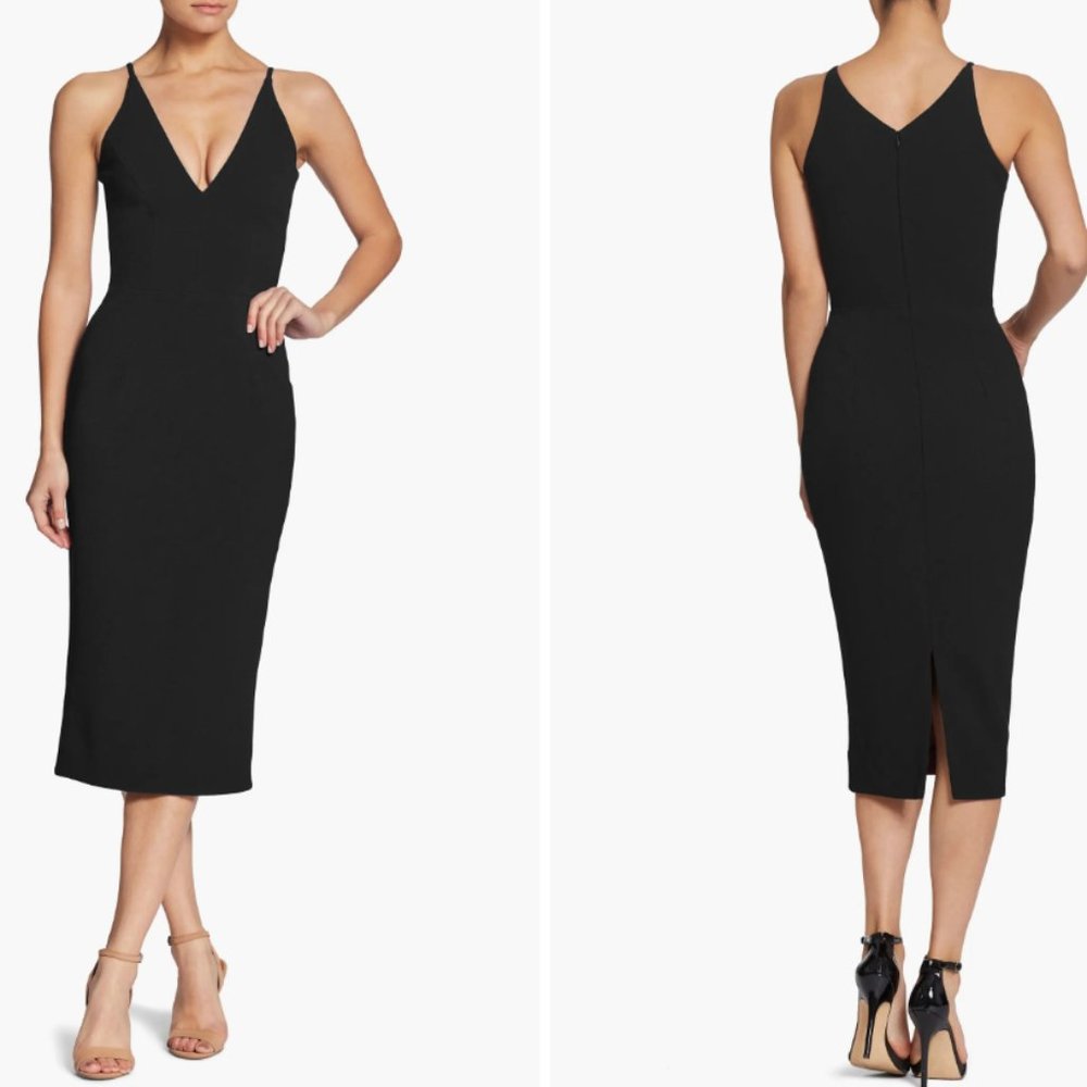 Dress the Population Black Lyla Crepe Sheath Dress Size Large